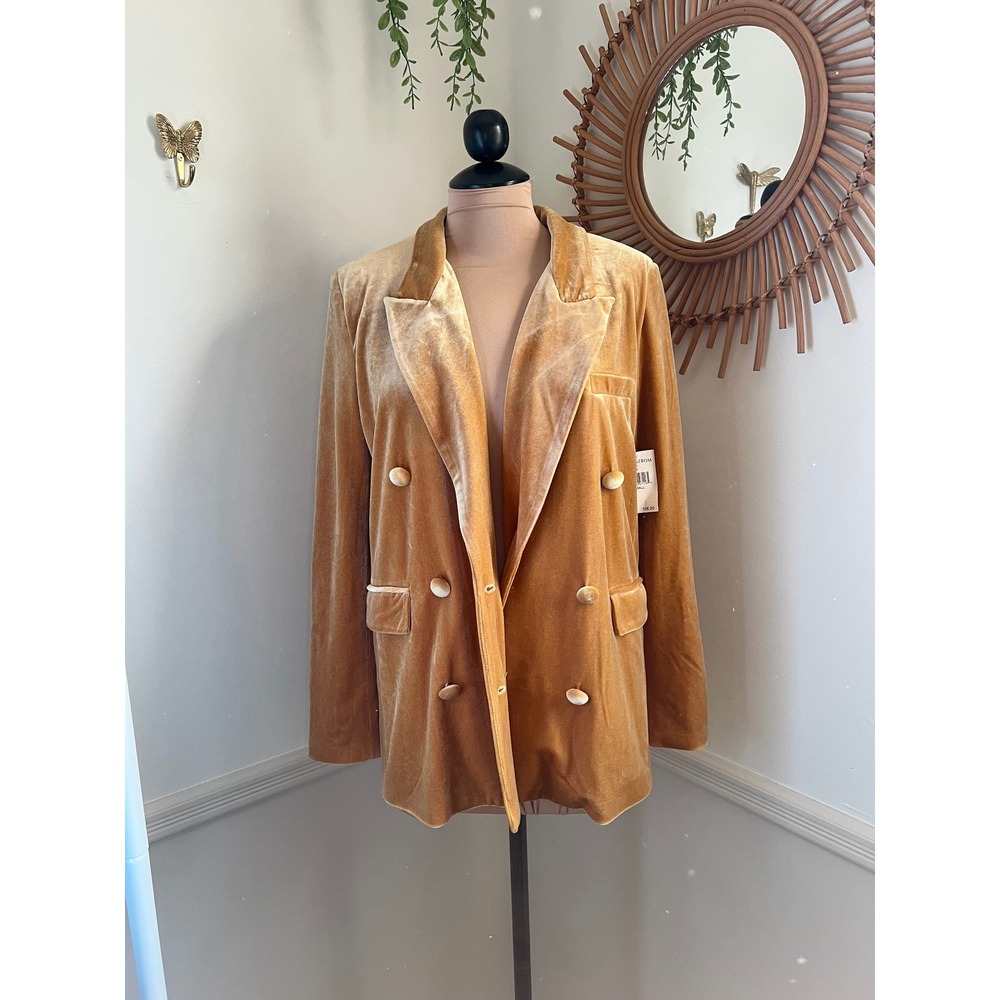 Blank NYC Mustard Velvet Velour Double Breasted Blazer Jacket NWT